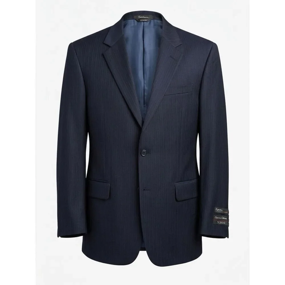 Navy Blue Pin Stripe Jos. A. Bank Signature Collection Suit 100% Wool 40R NWT